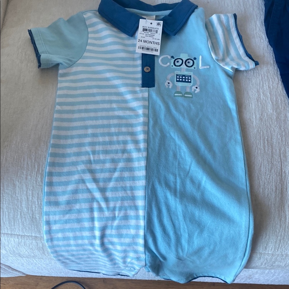 First Impressions Light Blue Striped Bodysuit